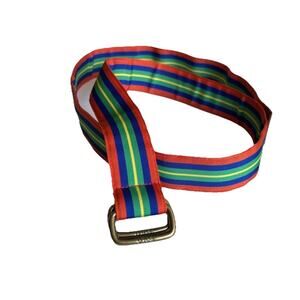 Ralph Lauren Green & Orange Cloth Belt 36”, Thick Brass Hardware